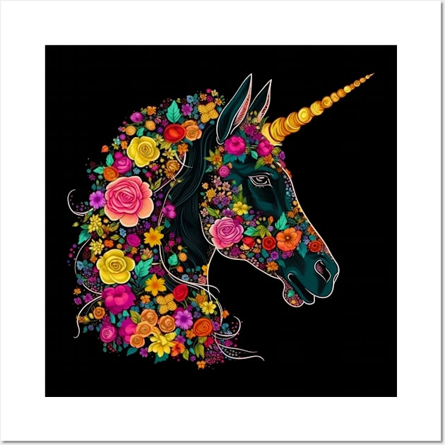 Unicorn of Flowers - Horse design Wall Art by RichieDuprey